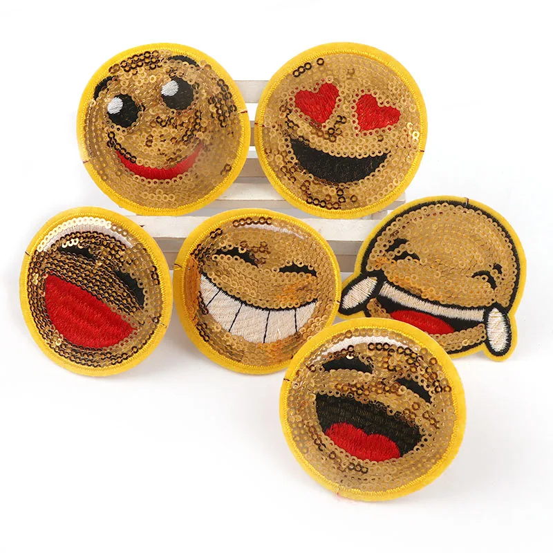 

Big Smile 6pcs Sequined Yellow Patches Embroidered Iron On Patch Cloth Paste For Child Clothes Bag Pants Women Dress For Child