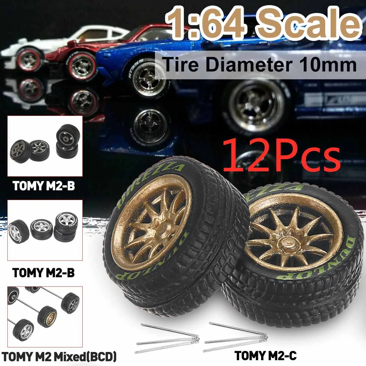 

Can mash up 12PCS 1/64 Alloy Wheels Tire Set Axles Vehicle Wheels Tire Modified Alloy Car Refit Wheels For Vehicle Car Model