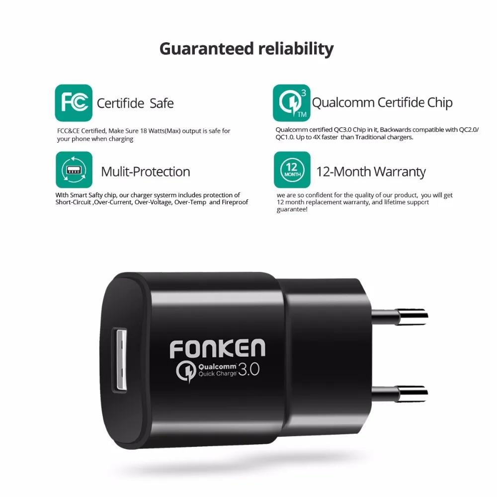 FONKEN USB شاحن 18 واط سريعة تهمة QC3.0 QC2.0 الهاتف المحمول المحمولة جدار USB محول ل فون هواوي سامسونج سريع شواحن