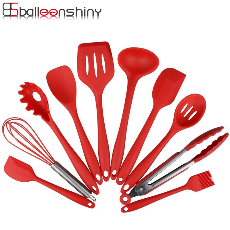 

BalleenShiny Silicone 10pcs/set Cooking Utensil Sets Heat Resistance Spatula Spoon Clip Non-stick Baking Pastry Kitchenware