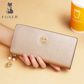 

FOXER Brand Female Fashion Zipper Long Wallets Women Card Case Fashion Girl Coin Purse & Card Holder Lady Leather Phone Wallets