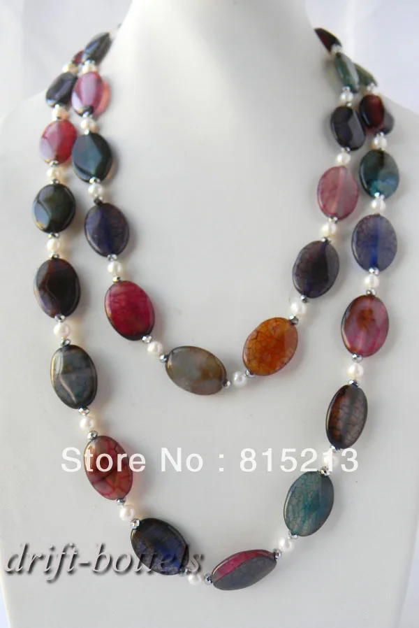 

ddh001694 A50'' Flat Round Multicolor Agate Round White Freshwater Pearl Crystal Necklace