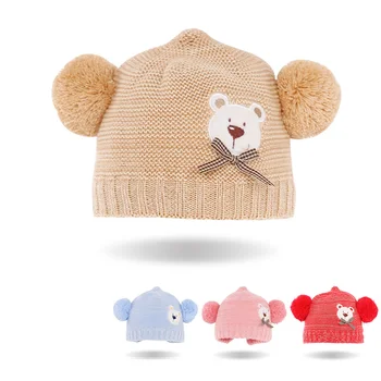 

Cute Bear Baby Hat With Pompom Ball Knitting Winter Warm Hat For Baby Girls Toddler Boys Beanie Hat Ear Protect Infant Beanie