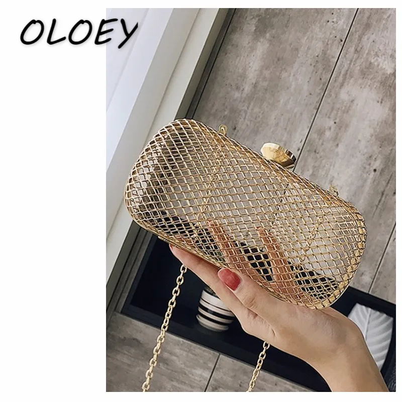

Women Style Metal Cage Bag Mesh Unique Design Hollow Handbag Clutch Fashion Evening Party Chain Shoulder Crossbody Mini Bag!