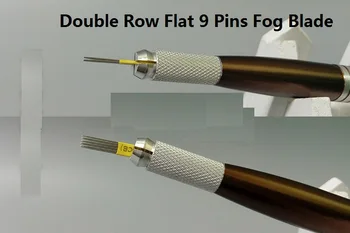 

50PCS Double Row Flat 9 Pin Fog Eyebrow Color Easy Good Sharp Elasticity Manual Eyebrow Embroidery Needle Microblading
