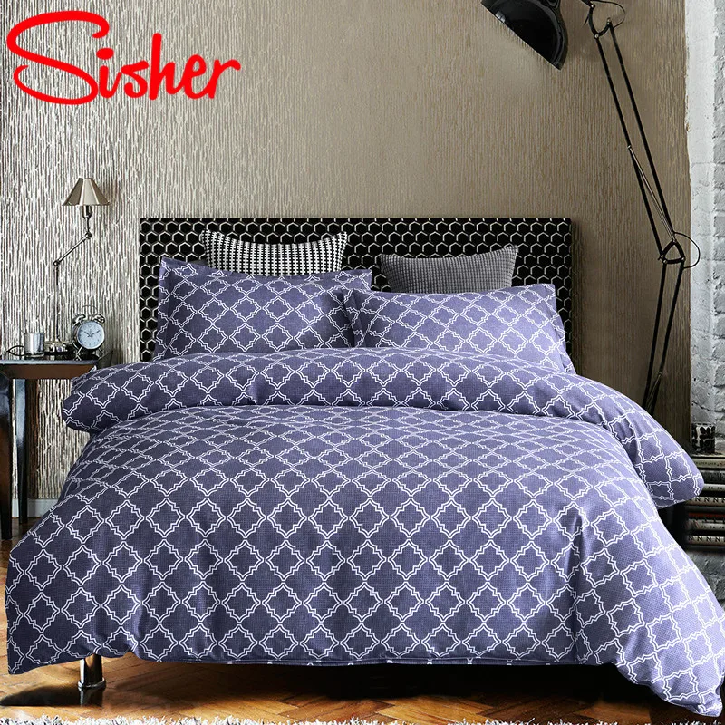 

Sisher Modern Style Geometric Print Bedding Sets Bed Linen Grey Adult Duvet Cover Set Capas De Edredon