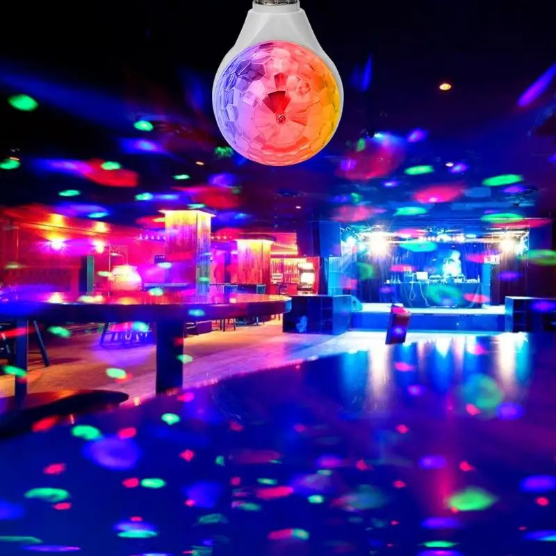 E27 3W Double-headed Colorful Auto Rotating RGB LED Bulb Stage Light Magic Ball Disco Lamp for Party Wedding