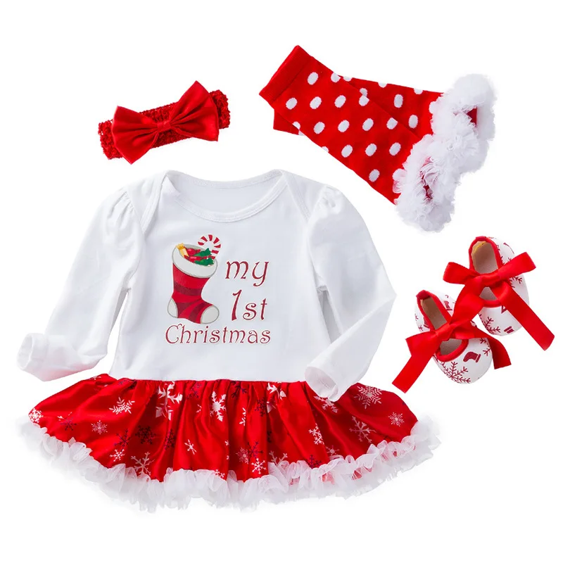 Tutu Skirt Headband with Leg Warmers 4Pcs Clothes Set My First Valentines Day Outfit Baby Girl Cute Print Romper