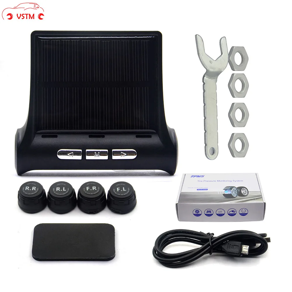 

VSTM Car TPMS Tyre Pressure Monitoring System Solar Power charging Digital LCD Display Auto Security Alarm Systems