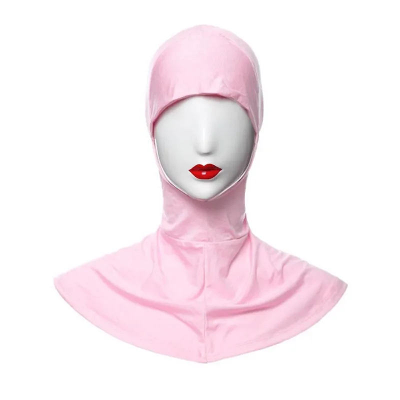 Хиджаб под шарф вязаная шапка с помпоном капот Исламская голова лента для ношения шеи грудь крышка - Цвет: Розовый