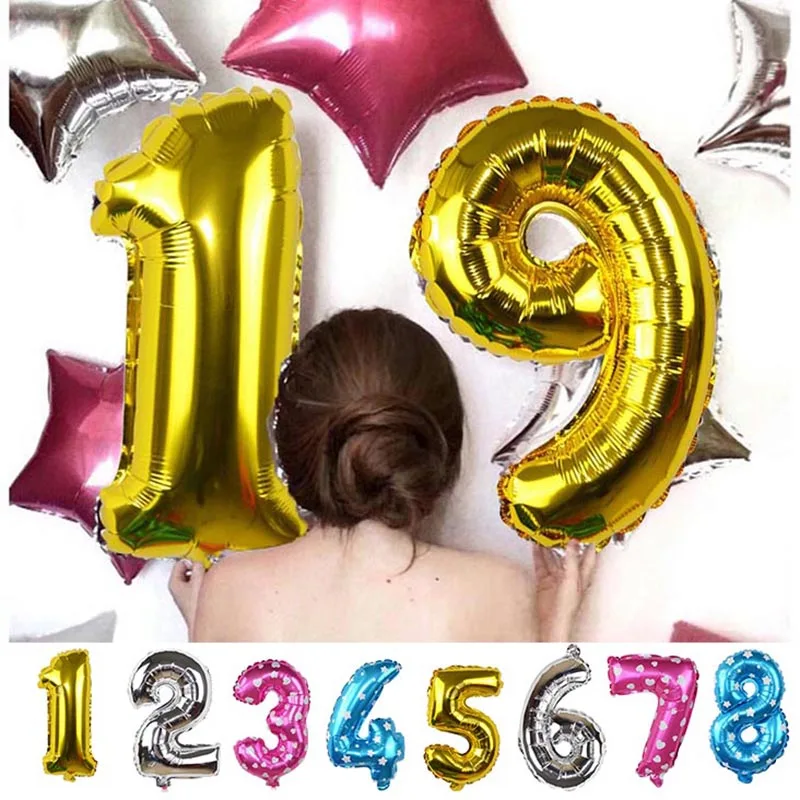 1 pcs/lot Gold Silver 32inch Number Aluminium Foil Balloon Latex For Wedding Party Birthday Christmas Baby Shower Decoration 75z