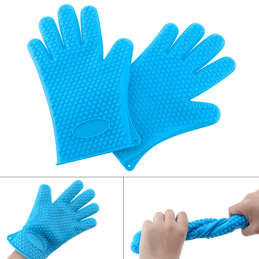

2018 2pcs Blue Gloves Practical Kitchen Bakery Heat Resistant Silicone Gloves Cooking Baking BBQ Oven Pot Holder