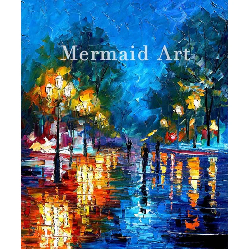 

Hand Painted Oil Painting Landscape Night Park On Canvas For Abstract Palette Knife Painting Living Room Wall Decor Artwork Art