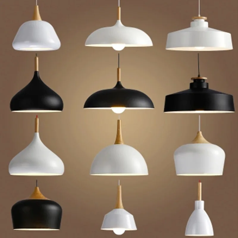  Modern Led Pendant Light Black White Metal Aluminum Wooden Suspension Luminaire Nordic Lampshade Ha - 32917704076