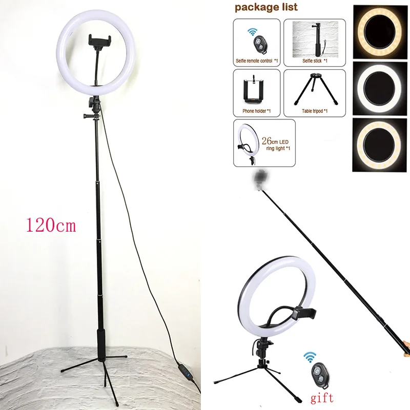 

Studio Camera Ring Light Dimmable LED Phone Photo Video Light Annular Lamp With Tripods Selfie Stick Ring Fill Light For Camera