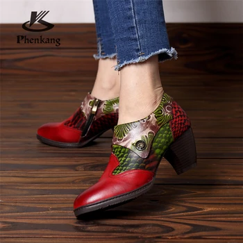 

Genuine cow leather Retro lady Pumps sandals casual shoes vintage women handmade oxford shoes for women red 2020 spring