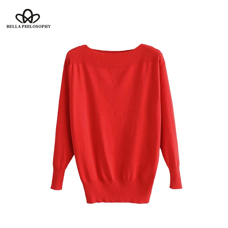 Wonder 2018 new autumn slash neck basic knitted sweaters off shoulder stretchy candy colors pullovers female loose casual tops