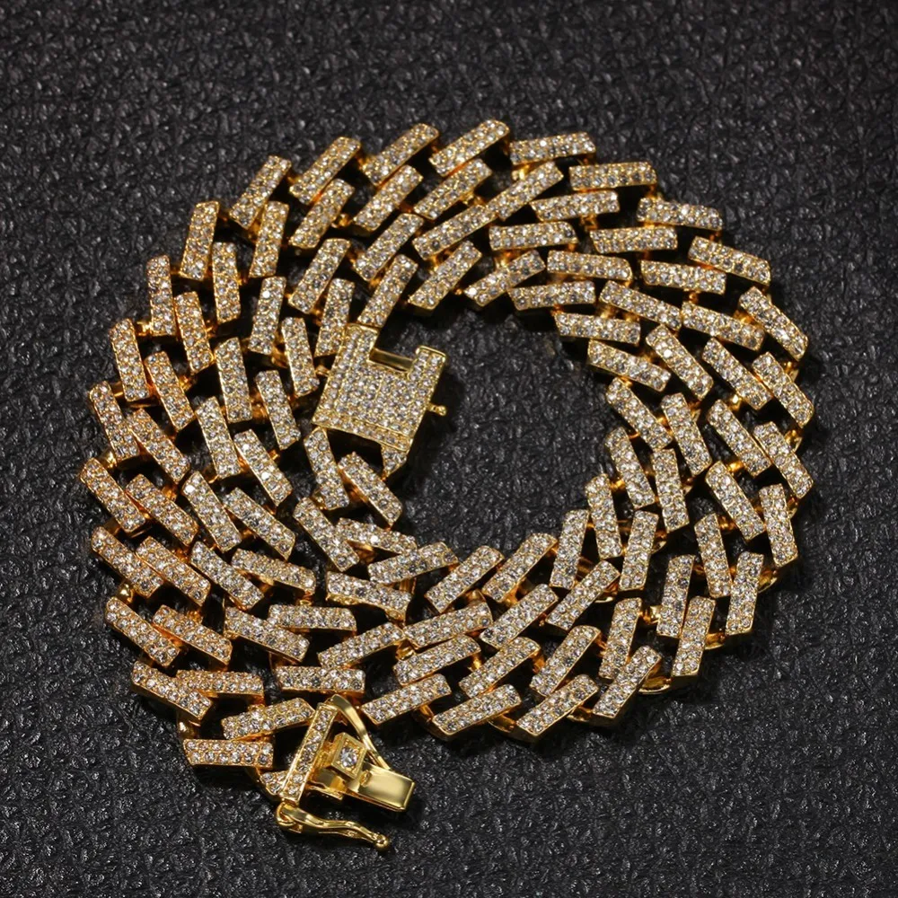 UWIN дропшиппинг модные кубические звенья цепи ожерелья 15 мм Разноцветные синий/черный Стразы хип-хоп ювелирные изделия мужские - Окраска металла: gold