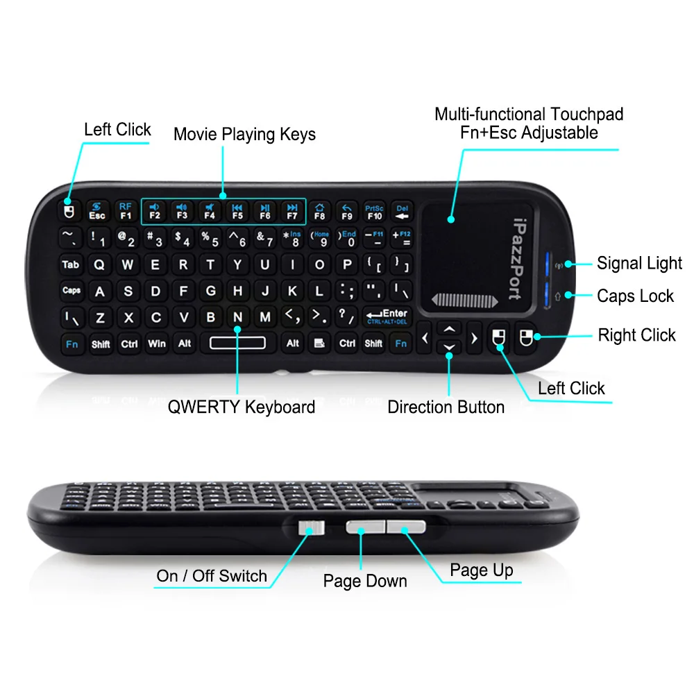 Беспроводная мини клавиатура 2 4G RF QWERTY с тачпадом Air Mouse USB игровая для Android TV Box Tablet