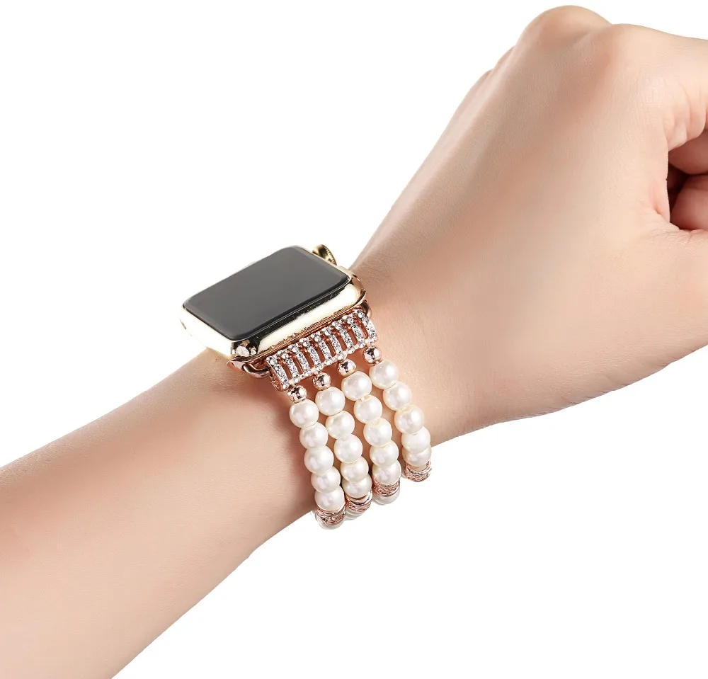 

Four rows of pearl and jewelry watch chains are elegant and delicate for apple watch