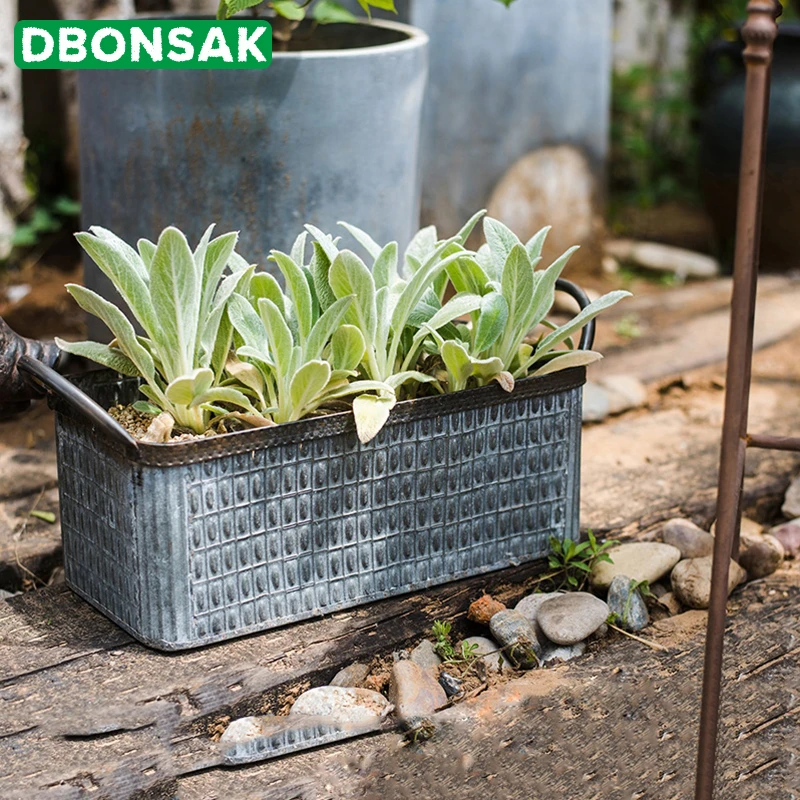 

Retro Iron Sheet Flower Pot Metal Multifunctional Handle Basket Storage Box Tool Box Rectangular Flower Pot Home Garden Decor
