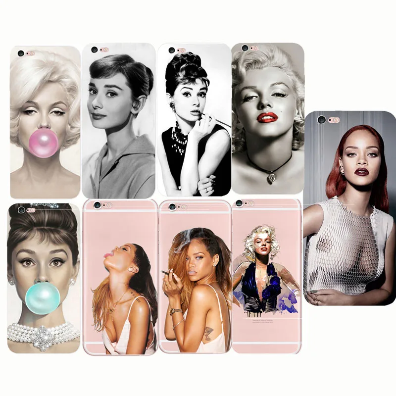 

Soft Clear TPU Phone Cases Audrey Hepburn Marilyn Monroe Rihanna Drake ilicone for Apple iphone 7 X 5S SE 5 6plus 6S 6 8 PLUS