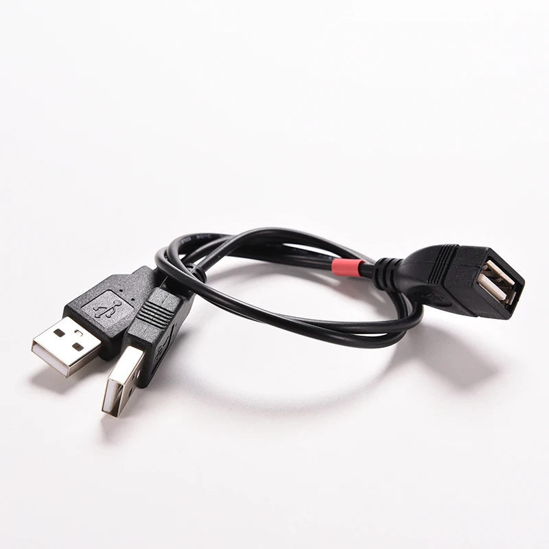 1PC USB 2.0 30cm 1 Female Power Enhancer to 2 Male USB Data Charge Cable Adapter Extension Cord USB Y Splitter for 2.5