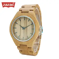 Zazac деревянный Повседневные часы Повседневное мода кожа дерево часы Reloj masculino Мужская деревянные часы наручные подарок Часы