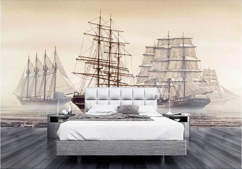 

3d room wallpaper High-end custom mural non-woven wall sticker 3 d Smooth sailing ships painting photo 3d wall murals wallpaper