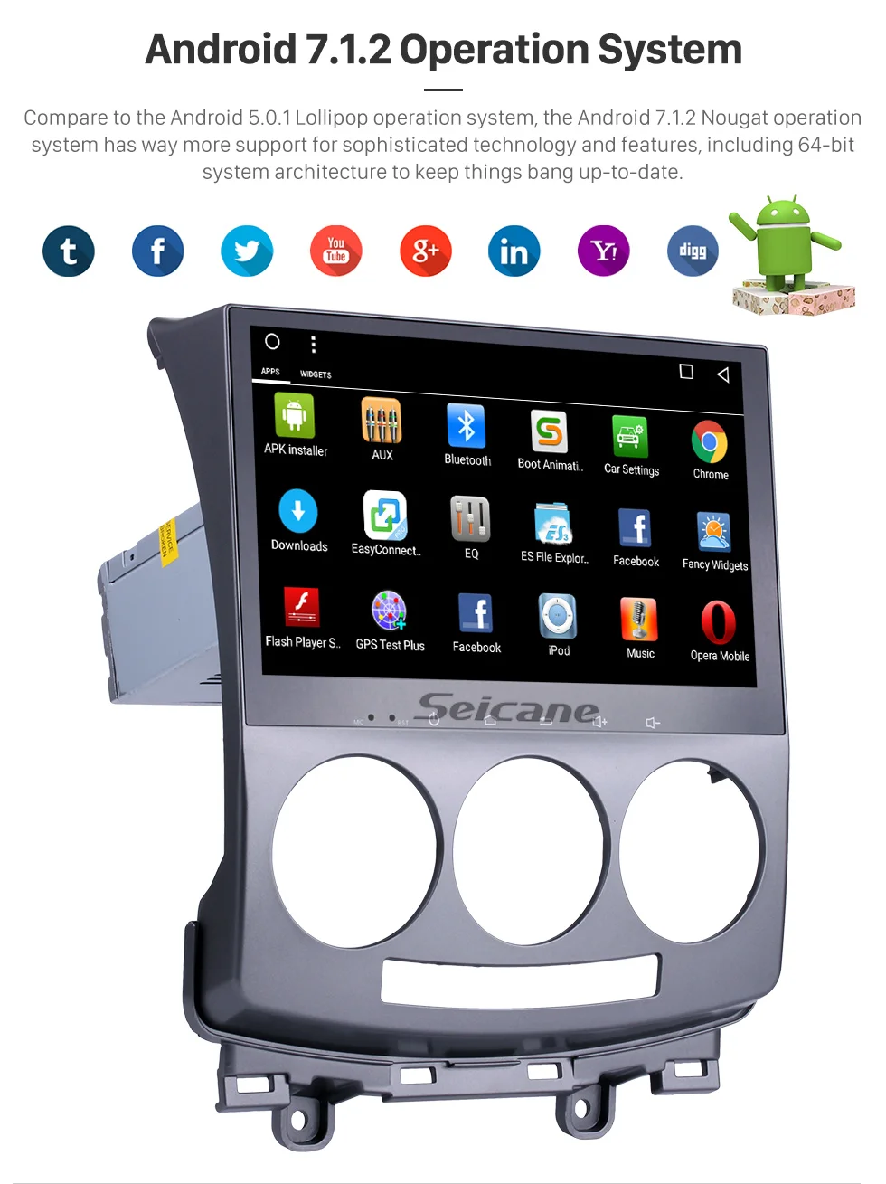 Perfect Seicane Android 7.1 9 inch full Touchscreen Car GPS Navigation Bluetooth Radio for 2005-2010 Old Mazda 5 with 8 core 32G FM WIFI 5