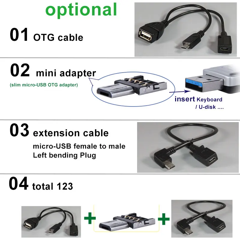 WAKEWO micro USB OTG кабель с дополнительным кабелем питания дополнительный для