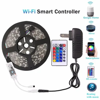 

5M 5050 RGB WIFI LED Strip light RGB RGBW led ribbon tape Music Timmer Remote WIFI Alexa Controller 12V power adapter Kit