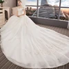 Good Price Boat neck Princess Wedding Dress 2019 Luxury Train Lace Embroidery woman wedding dress Lace up on back Celebrity dress 32958289847