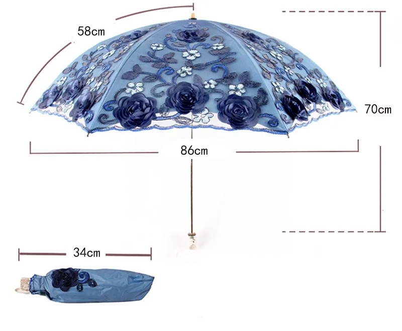 Кружевной Цветочный зонтик с защитой от ультрафиолета, Свадебный двойной слой, зонт от солнца с кружевами, Женский двойной складной зонт