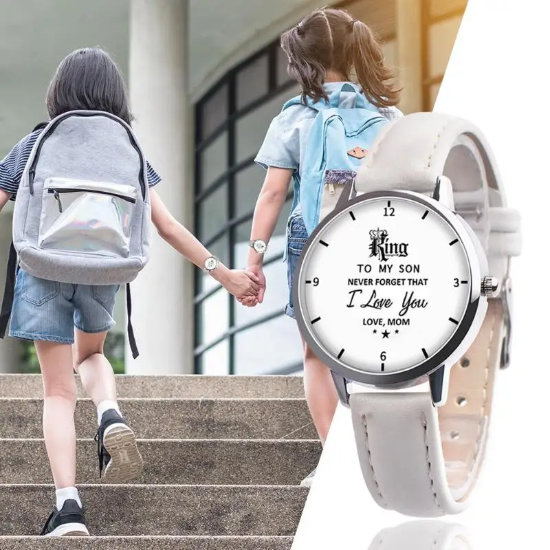 レタープリントラウンドダイヤル時計キッズ革バンドアナログ腕時計漫画クォーツは少女の少年子供のギフトレロジオ 子供用時計 Aliexpress