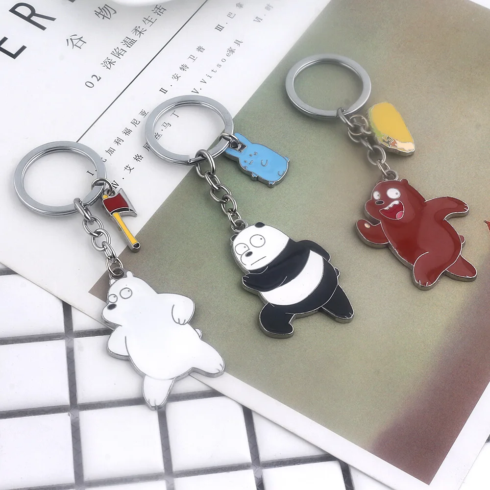 

Anime We Bare Bears Three Bare Bears grizzly panda ice bear figure keychain Cute Cartoon Men Car Key rings Women Bag Accessories