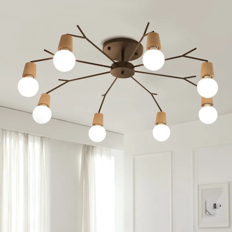 

E27 Wood LED Ceiling Lights Living Room Bedroom Modern Ceiling Lamp Modern Lustres De Sala Plafon luminarie lights 3/5/8 Light