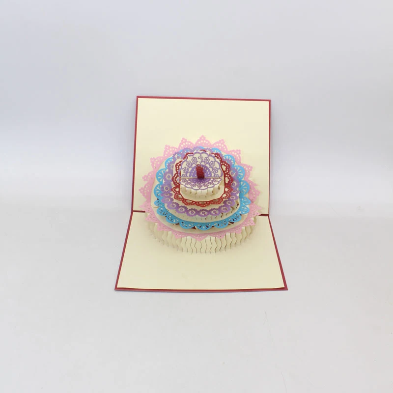  3D Laser Cut Handmade Multi-storey Coloured Lace Birthday Cake Paper Invitation Greeting Card PostC - 33060542572