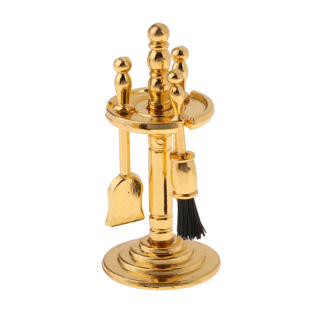 1/12 Dollhouse Miniature Alloy Cleaning Tools & Holder Set Any Rooms Garden Decor Accessories