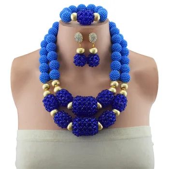 

Jewelry Sets Nigerian Wedding African Beads Jewelry Set Blue Copper Beads Women Bridal Antique Gold Color Ethiopian Jewelry Set