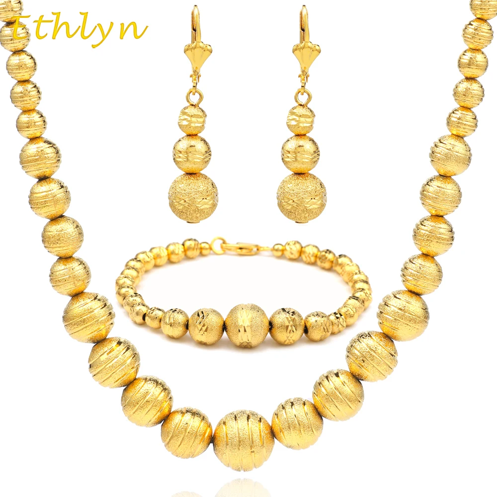 Ethlyn модные африканские бисерные серьги/ожерелье/браслет наборы золотой цветной шарик эфиопские женские ювелирные изделия Свадебные S036