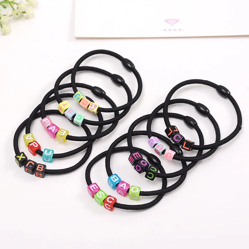 FORWELL Women Hair Accessories High-Elastic Black Color Hair Ring Fashion Letter Rubber Bands Girl Small Head Rope Hot Wholesale