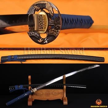 

41" FULL TANG JAPANESE SAMURAI SWORD KATANA 1095 CLAY TEMPERED HAZUYA POLISHED BLADE SHARP Hard wooden hand carved scabbard