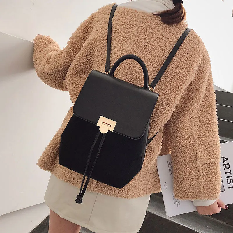 

Casual PU Leather Backpacks Women Large Capacity Solid Women Travel Bookbags Luxury Brand Small Backpack Woman Schoolbags