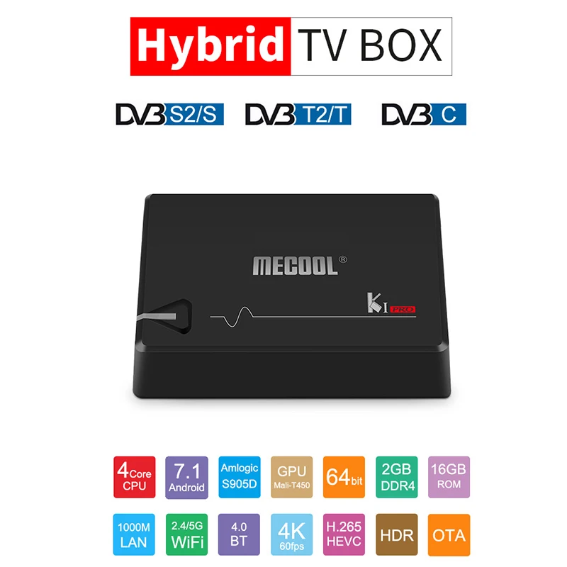 Mecool Ki Pro Android 7,1 2G Ram 16G Rom Amlogic S905D Ddr4 Hd 4K 2,4G/5G, Wi-Fi, сетевой плеер с Stalker Tv Box и Dvb(по ТИХООКЕАНСКОМУ летнему времени США P