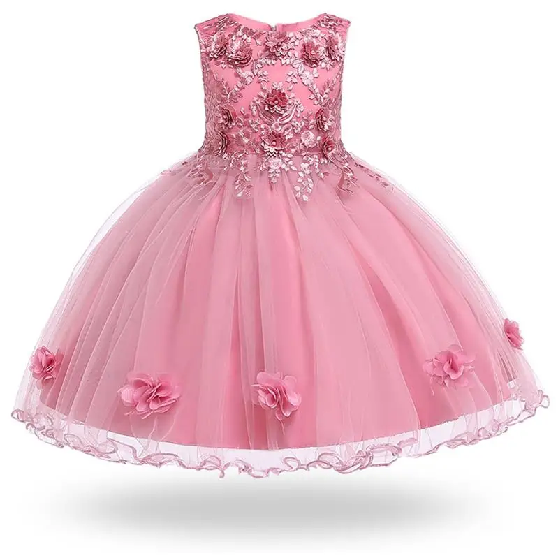 Летнее платье для девочек в цветочек Детские платья для с бусинками для девочек элегантное праздничное платье принцессы Свадебное платье Детская одежда, 3, 8, 6, 10 лет - Цвет: Розовый