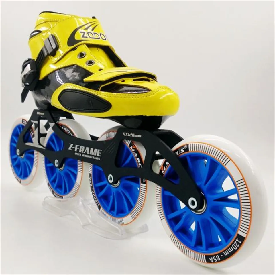 يستحق الكربون الألياف الفيبرجلاس سرعة حذاء تزلج بعجلات الأصفر كيد الكبار المنافسة الشارع سباق أحذية رياضية التدريب Patines F019