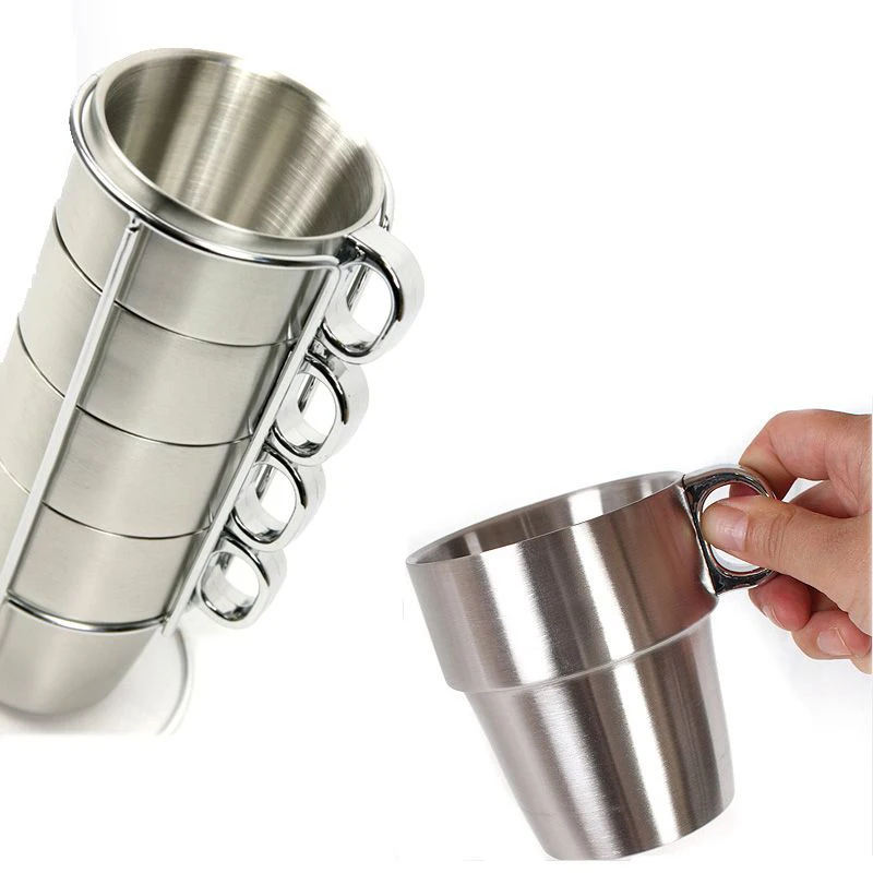 4 unids picnic al aire libre portable Tazas Acero inoxidable beber Tazas té anti-caliente taza de café al aire libre camping picnic vajilla