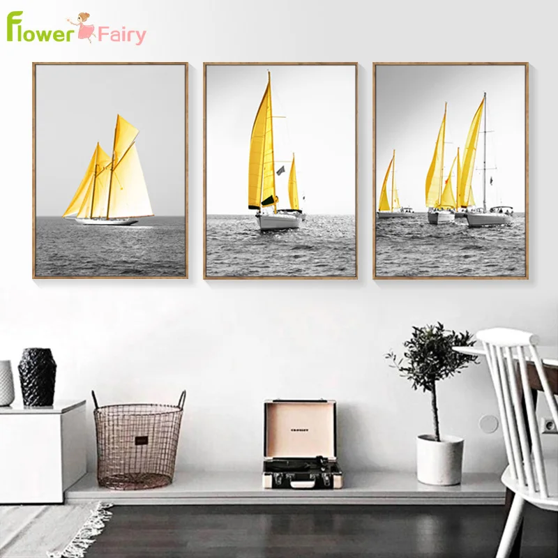 Abstract Scenery Wall Art Canvas Painting Road Sailboat Nordic Poster Wall Pictures For Living Room Black And White Unframed