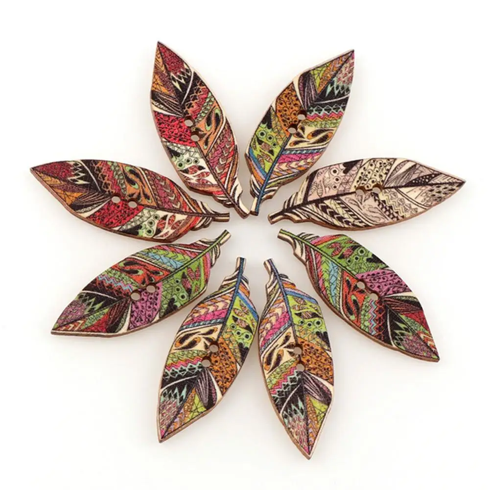 

50Pcs Leaves Design Wooden Buttons 2-Hole Sewing Scrapbook Art DIY Decoration Home Wall Decor Hot